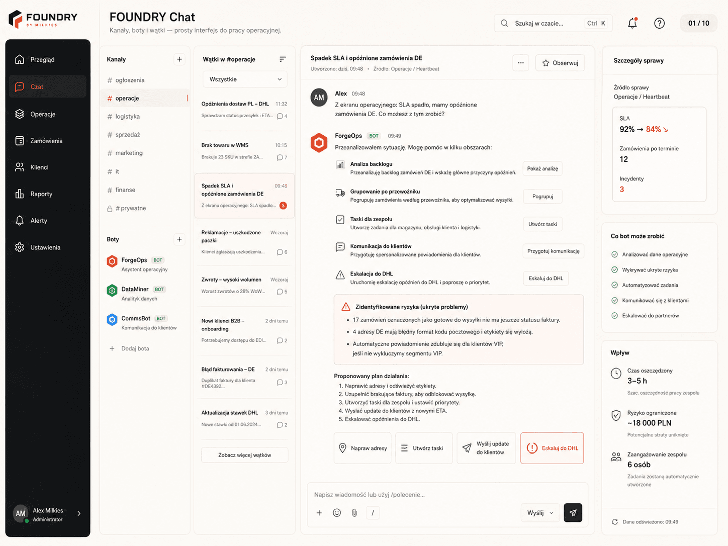 Czat FOUNDRY: boty realizujące konkretne zadania operacyjne